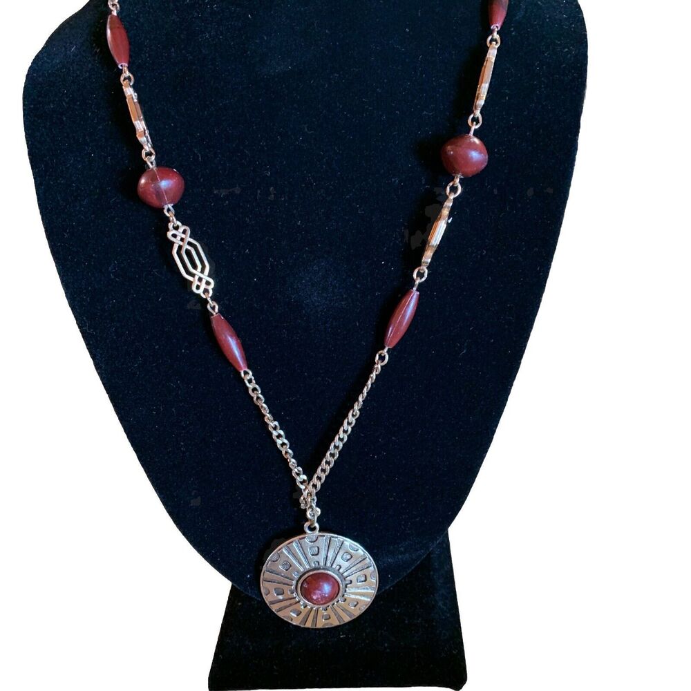 Vintage Sarah Coventry Pendant & Necklace Gold Tone 70's Aztec Boho Signed